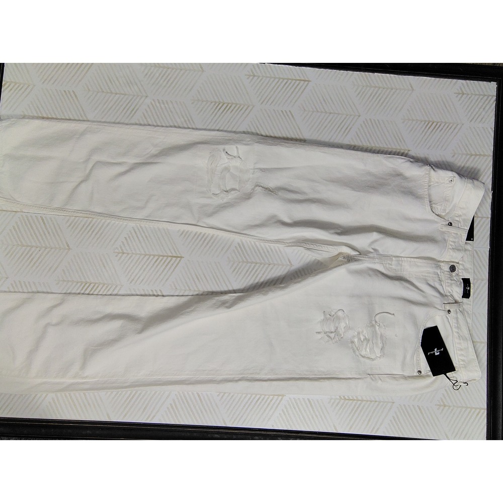 7 For All Mankind The Straight Distressed White Jeans Mens 36x32 Ripped Denim